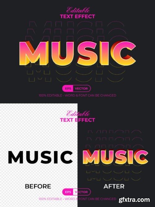 Music 3D Text Effect Gradient Style