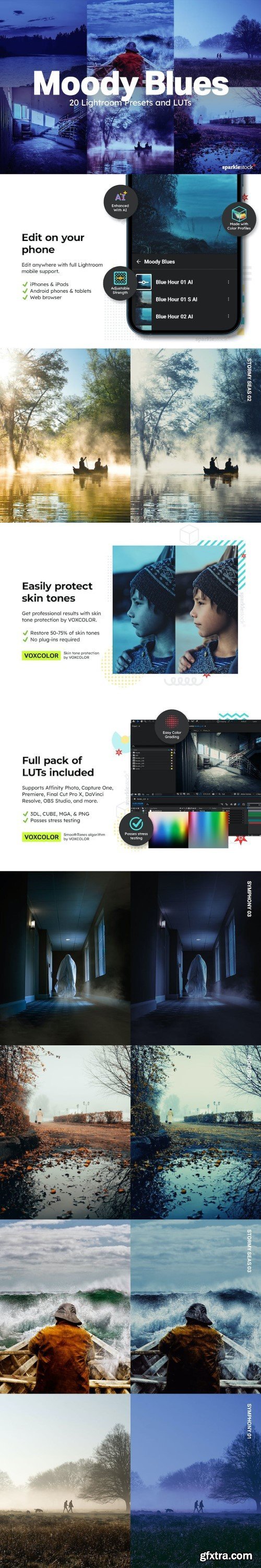 Creativemarket - 20 Moody Blues Lightroom Presets and LUTs