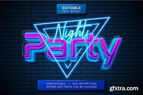 Night party neon editable vector text effect