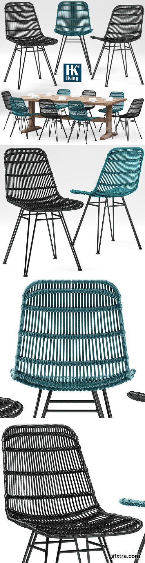 Table and chairs HKliving Rotan Stoel | Vray