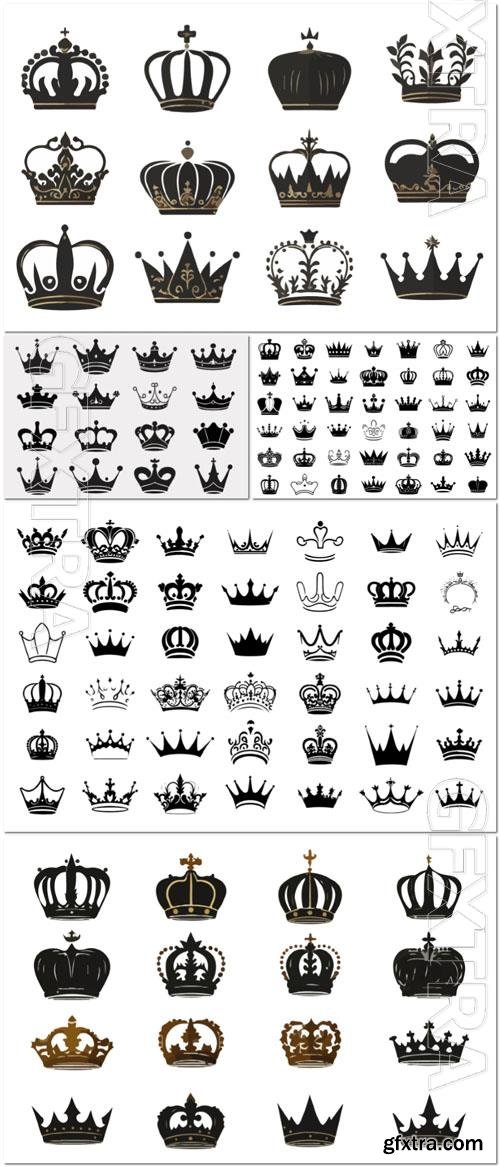 Silhouettes crowns set illustration vector design collection 