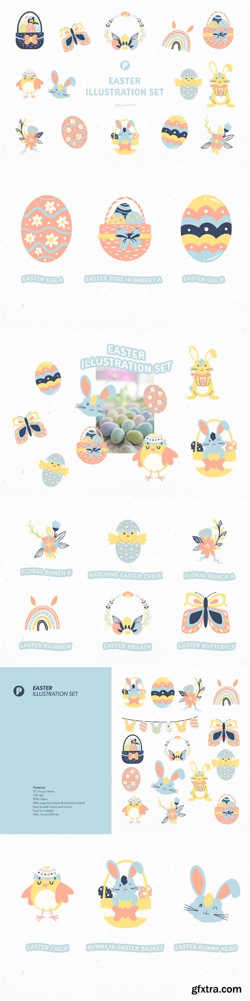 Cute easter illustration set