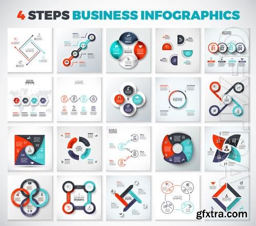 Big collection of vector arrows squares circles and other elements for infographic with 4 options