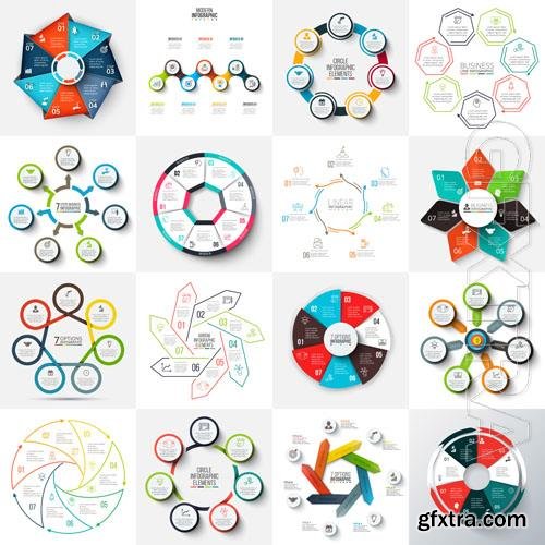 Arrows heptagons circles and cycle elements vector infographic templates with 7 options