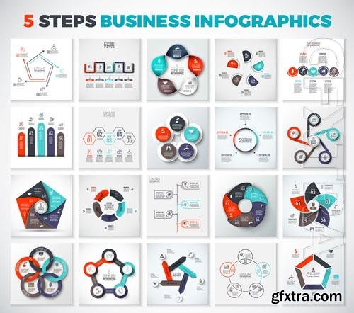 Vector arrows, pentagons, circles and other elements for infographic