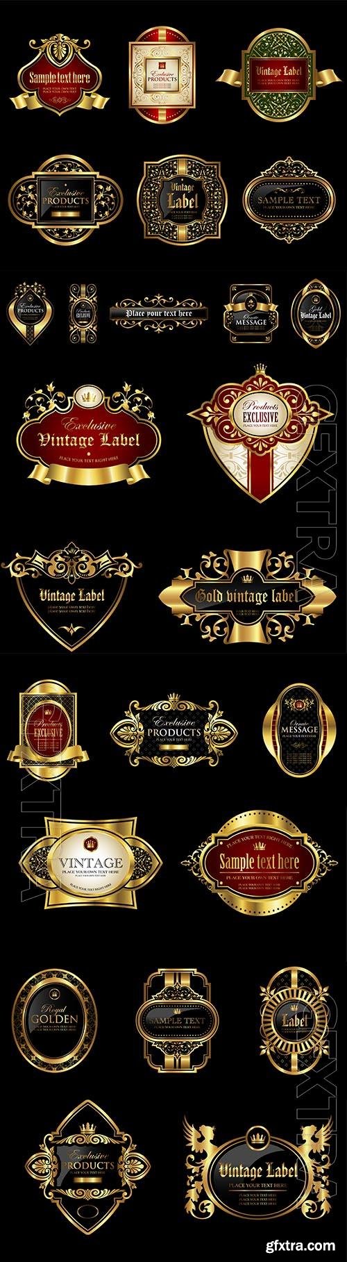 Vector luxury labels with golden and black design 