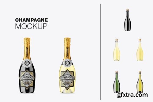 Set Black Glass Champagne Bottle Mockup 97KGS2H