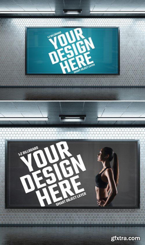 Panoramic Billboard on Underground Subway Wall Mockup 540660348