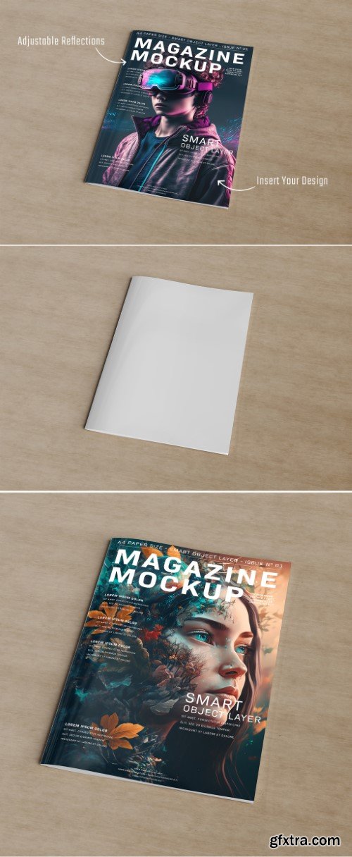 Magazine Cover Mockup on Wood Background 574928235