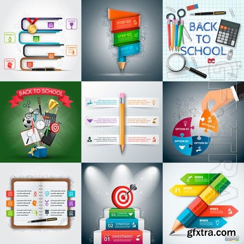 Vector pen calculator pencils and other school supplies education infographic 