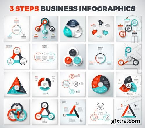 Vector big set of vector arrows triangles circles and other elements for infographic with 3 options 