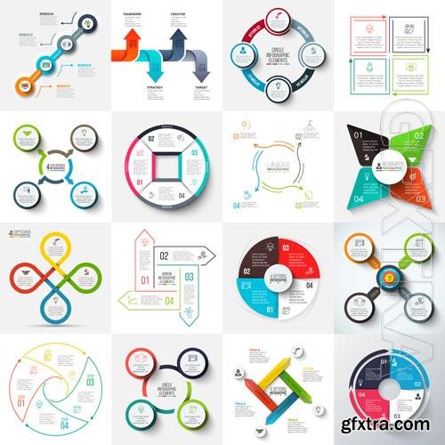 Vector big set of arrows squares circles and cycle elements infographic templates with 4 options 