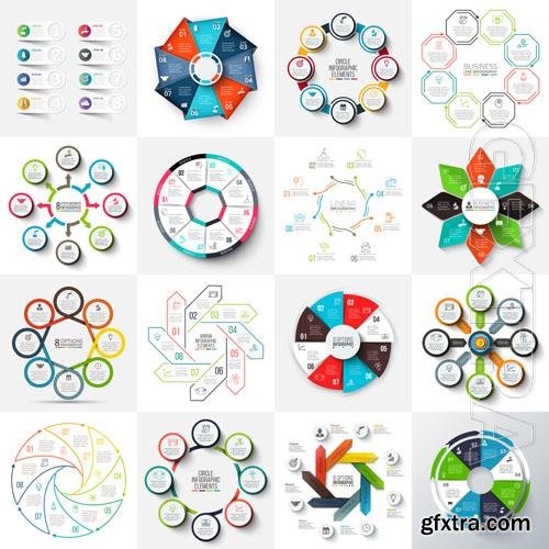 Arrows octagons circles vector set and cycle elements infographic templates with 8 options 