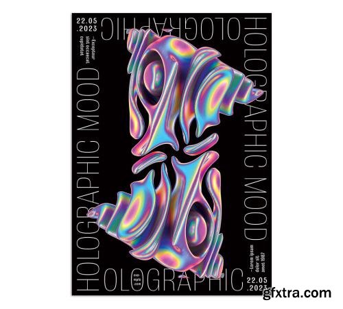 Modern Event Poster Layout with Liquid Metal Holographic 3D Shapes Composition 461332163