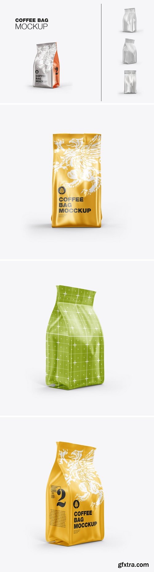 Set Metallic Paper Coffee Bag Mockup BRDLW58