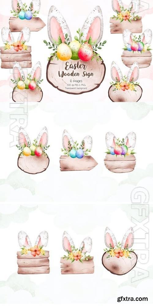 Easter Wooden Sign with Bunny Ear Clipart Beautiful Design