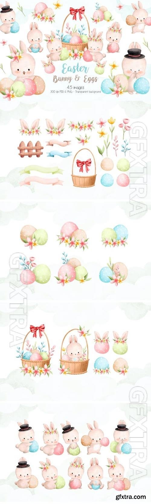 Easter Bunny and Eggs Clipart Design 