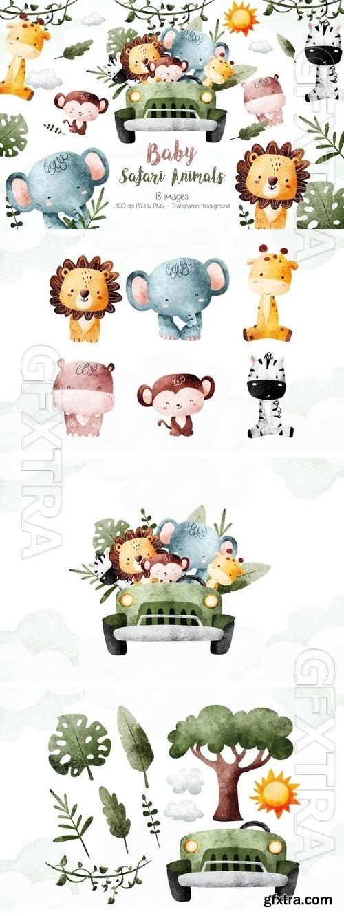 Baby Safari Animals Clipart Design 