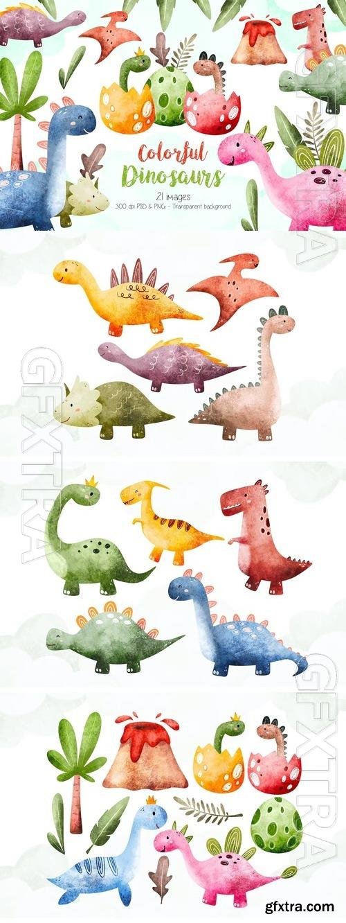 Colorful Dinosaurs Clipart Design 