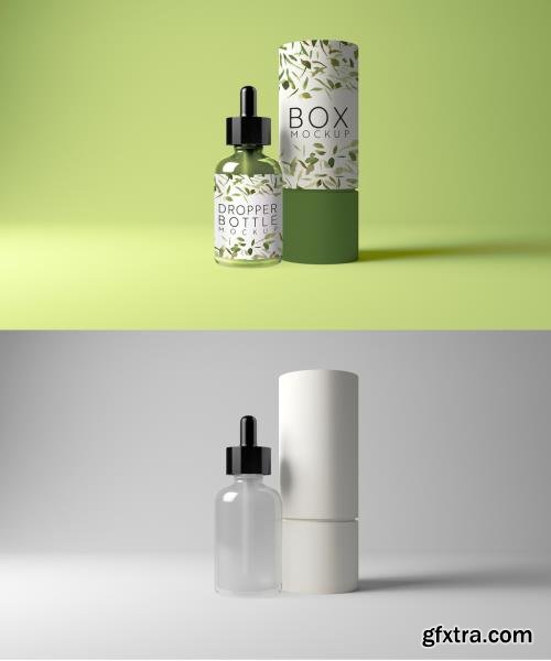 Dropper Bottle with Cylindrical Box Mockup 473847235