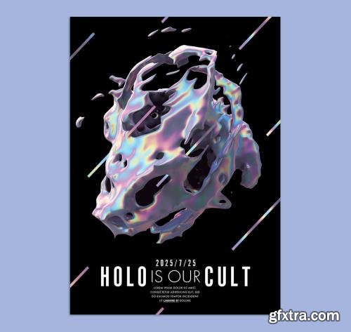 Holographic Design Poster Layout with Colorful Fluid Abstraction 473841840