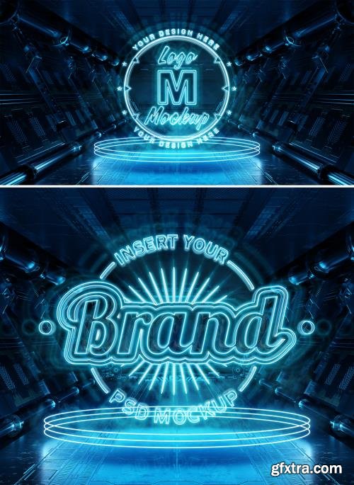 Neon Logo Mockup with Glowing Hologram Effect 481695622