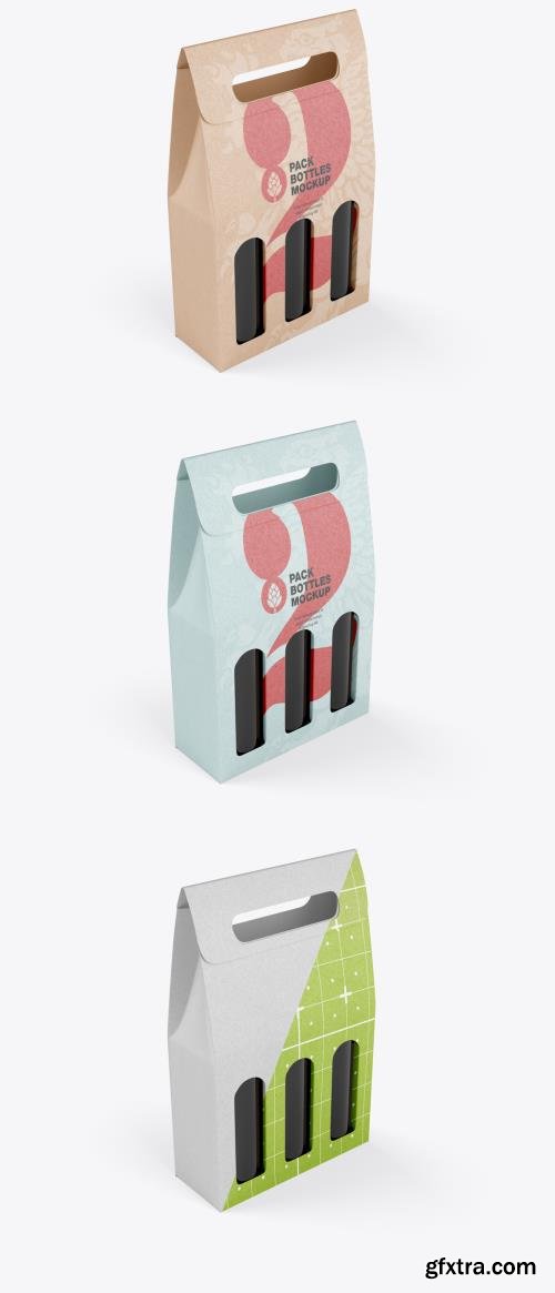 Paper Pack Wine Bottles Carrier Mockup 484981953