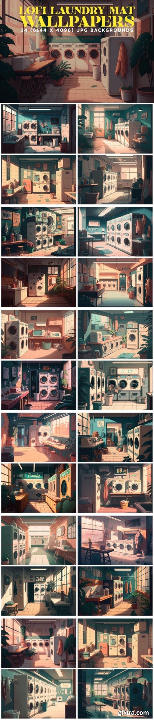 24 Lofi Laundry Mat Backgrounds 6K