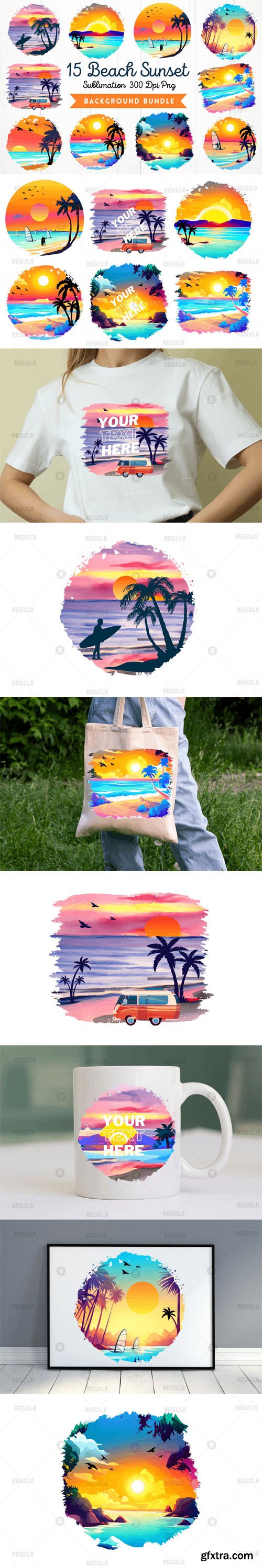 Watercolor Beach Sunset Sublimation Bundle