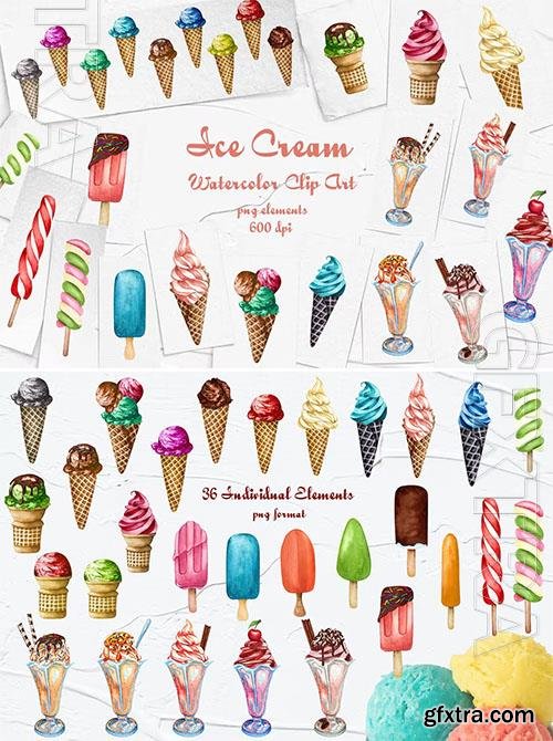 Ice Cream Watercolor Clipart 