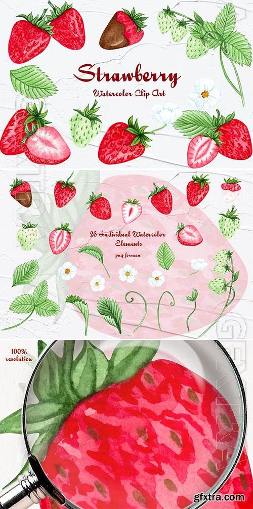 Strawberry Watercolor Clipart Design 