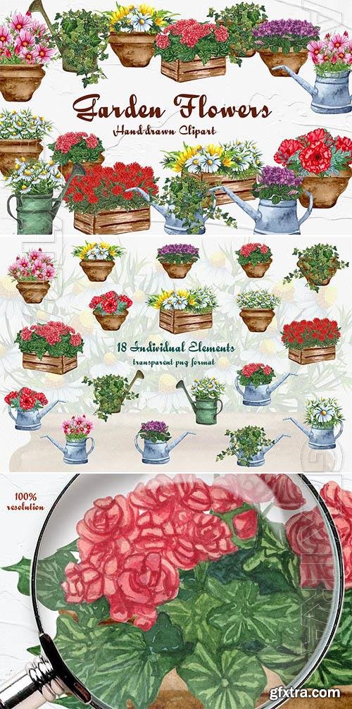 Garden Flowers Watercolor Clipart Design 