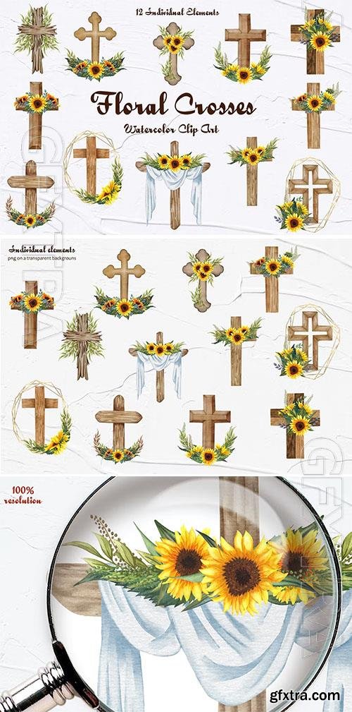 Floral Crosses Clipart Design 