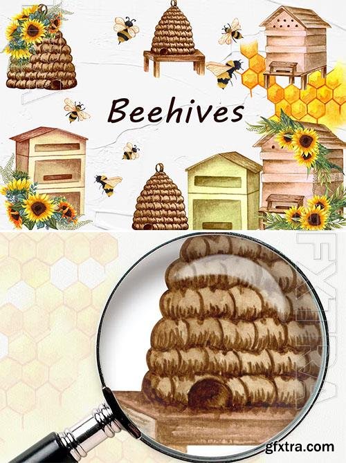 Beehive Watercolor Clipart Design 