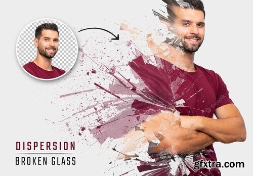 Shattered glass explosion dispersion photo effect mockup