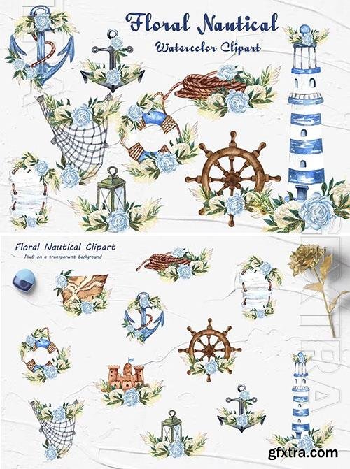 Watercolor png clipart - Floral Nautical