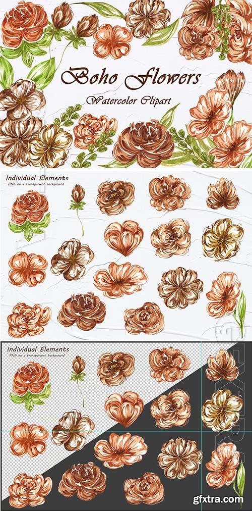 Watercolor png clipart - Boho Flowers