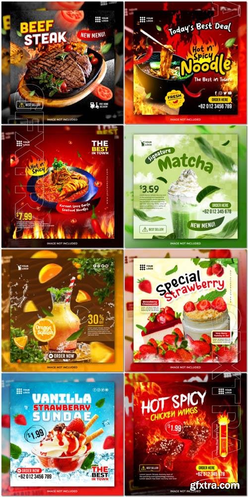 Flyer food and drink social media post, psd banner set vol 175