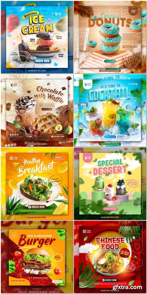 Flyer food and drink social media post, psd banner set vol 172