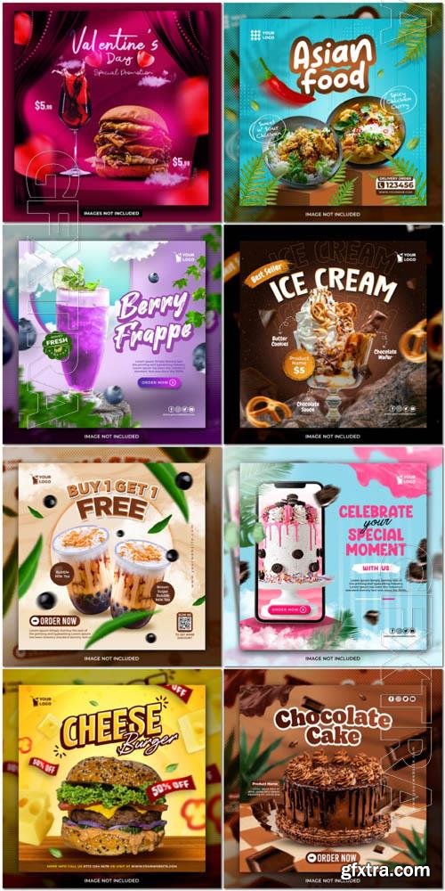 Flyer food and drink social media post, psd banner set vol 171