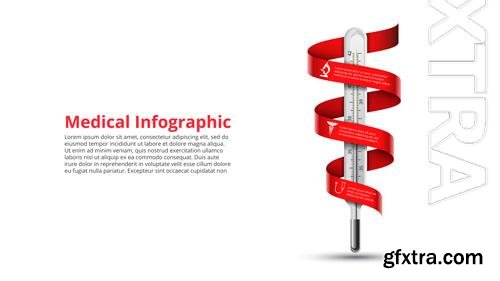 PSD thermometer with red ribbon for infographics medical healthcare concept with 3 options