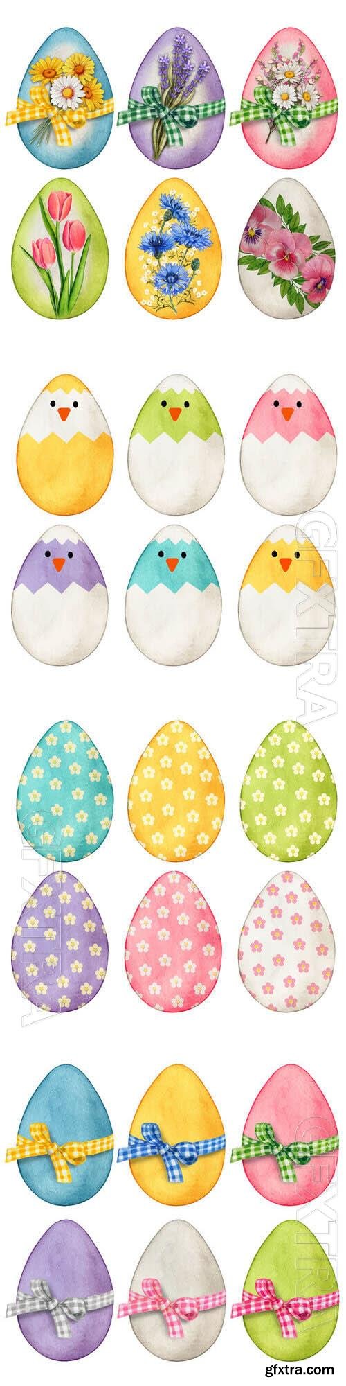 Pastel easter eggs decorations - Watercolor vector illustration