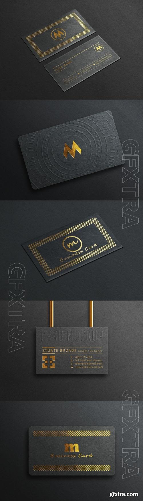 Luxury black psd business card mockup with realistic gold style