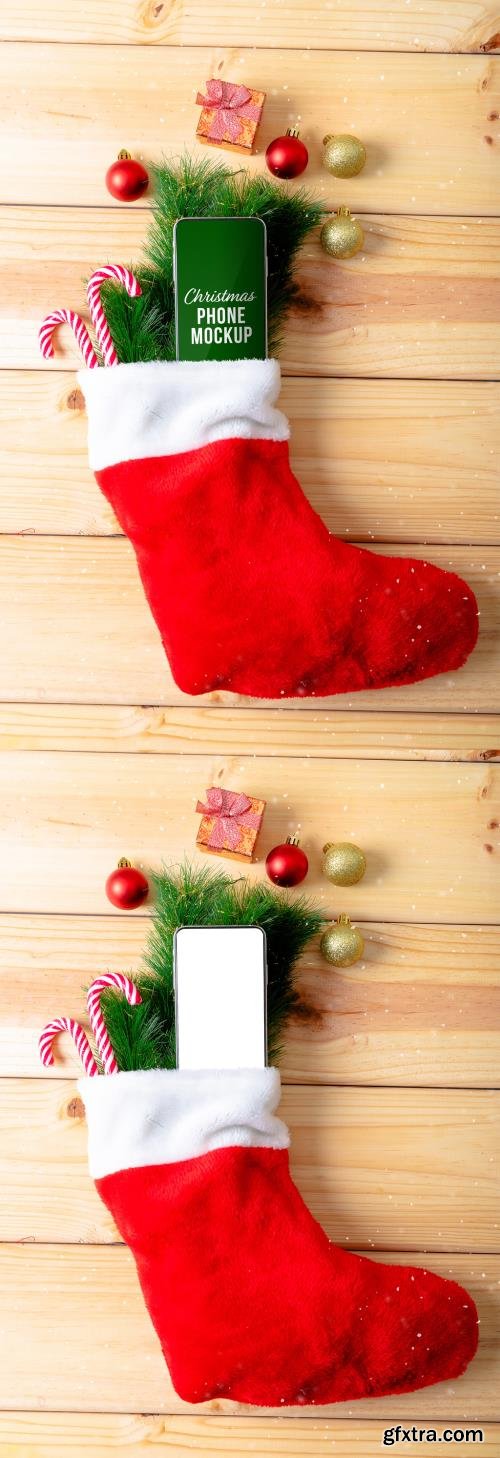 Phone in a Christmas Stocking Mockup 466042039