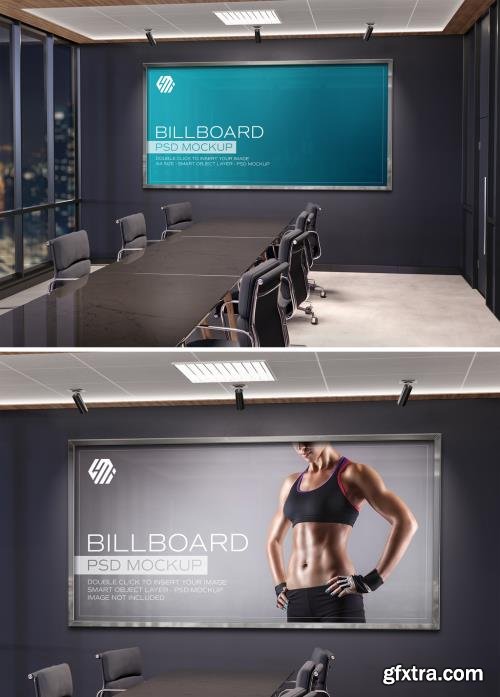 Panoramic Frame Mockup Hanging on Office Meeting Room Wall 445636945