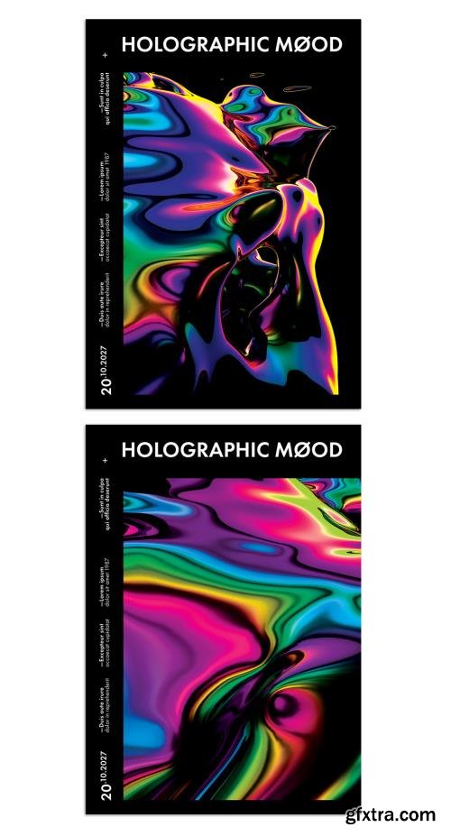 Trendy Modern Poster Layout with Fluid Iridescent Multicolored Background 452578796