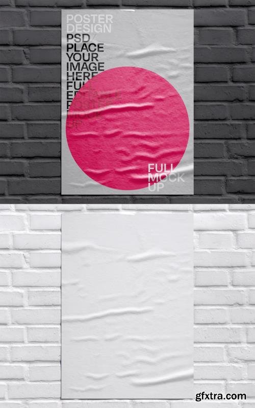 Glued Poster on Wall Mockup 450174206