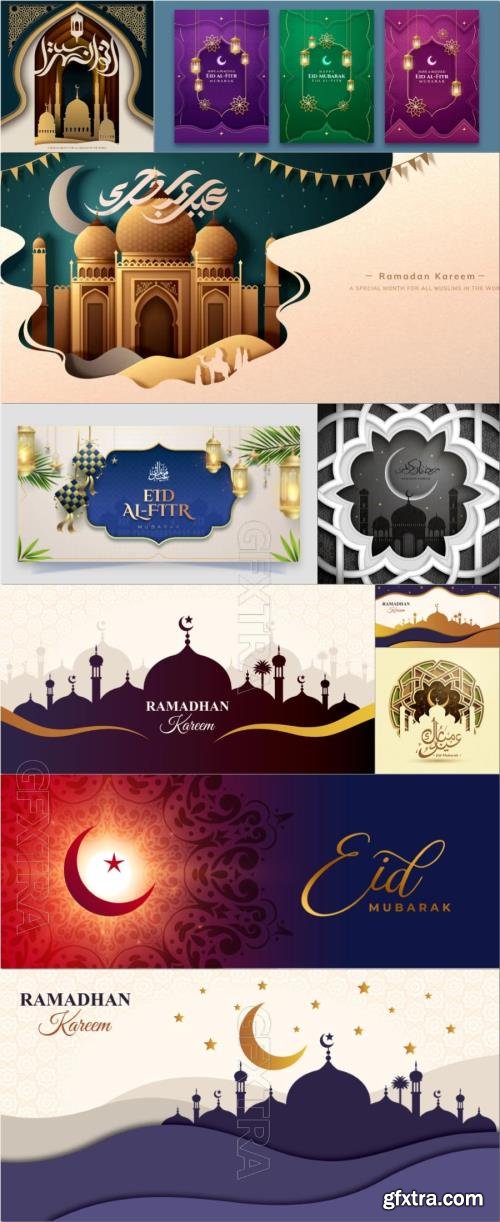 Ramadan kareem background, Eid mubarak vector poster 