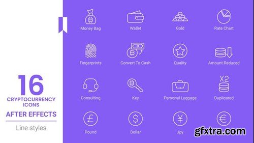 Videohive Cryptocurrency Icon Set Line pack 44450126