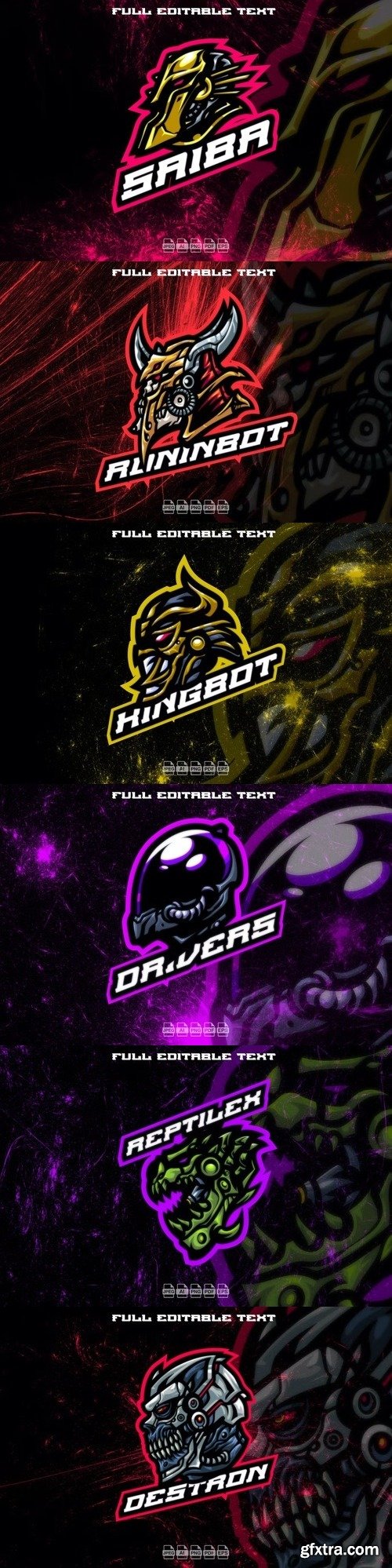 6 Cyber Robot Head Mascot Logos for Gaming and Sports